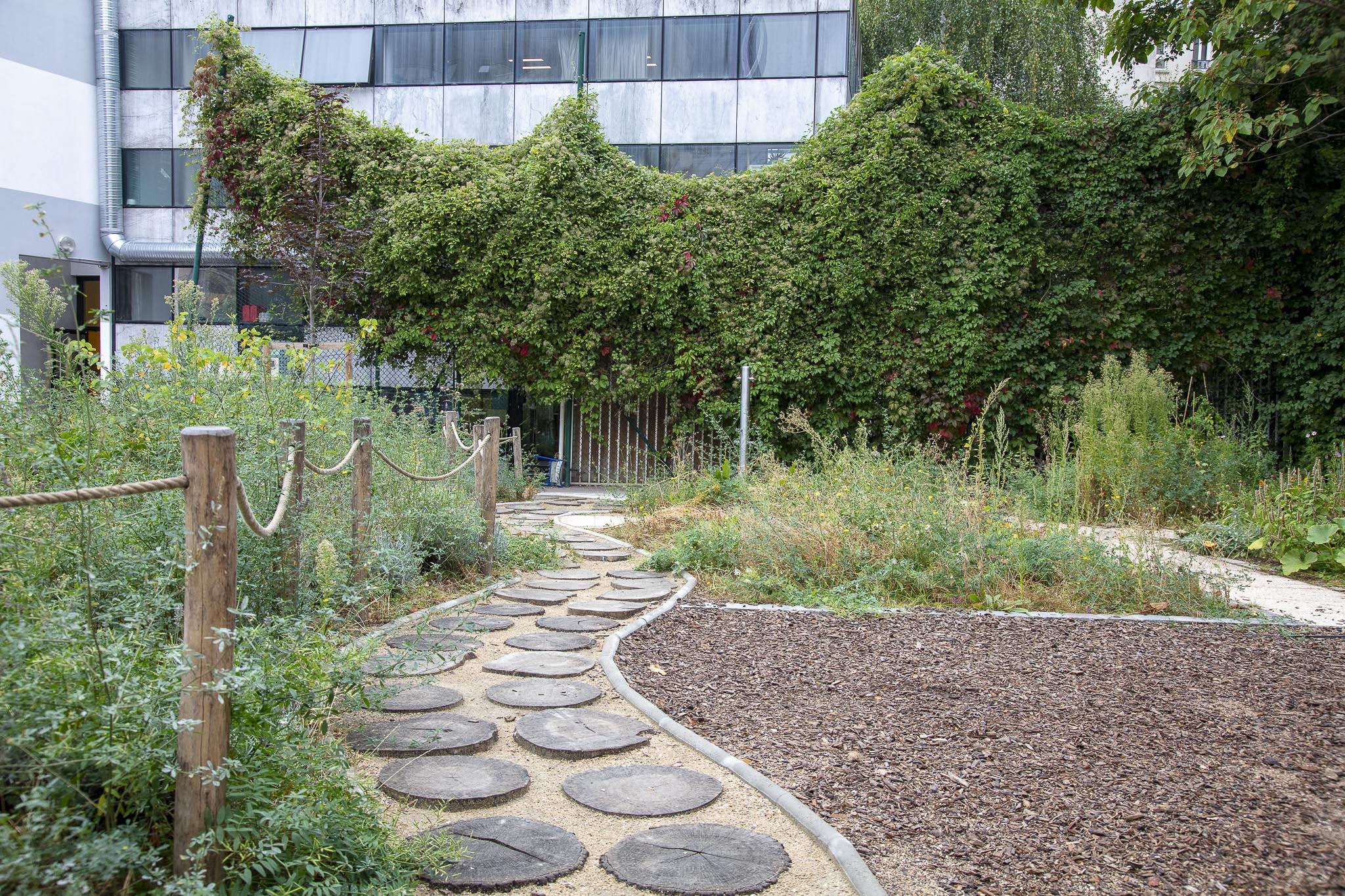Caminos naturales con piedras decorativas y pasos japoneses para patios escolares